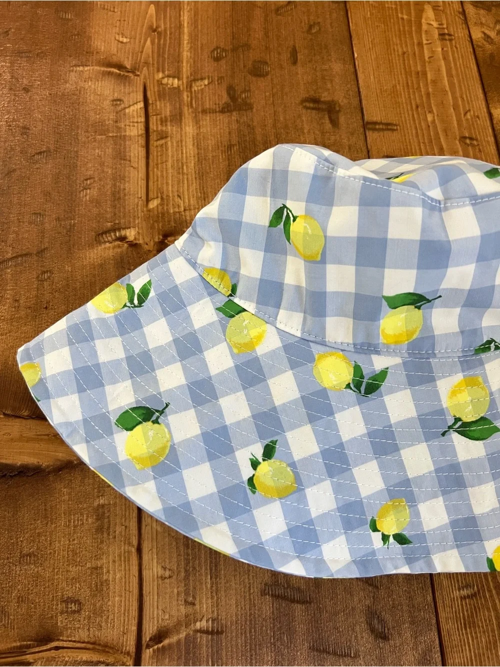 Janie and Jack Sun Hat Child Size 6/8 Blue Gingham Lemon 100% Cotton